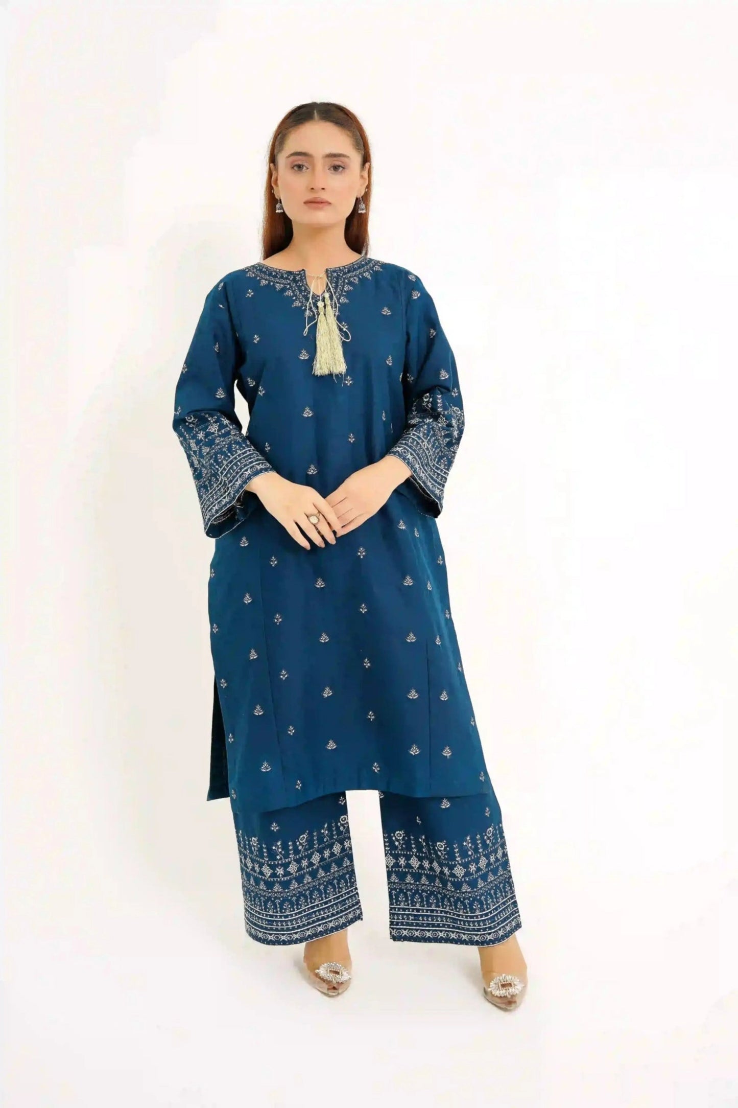 Azure Allure 3Pc - Embroidered Dress