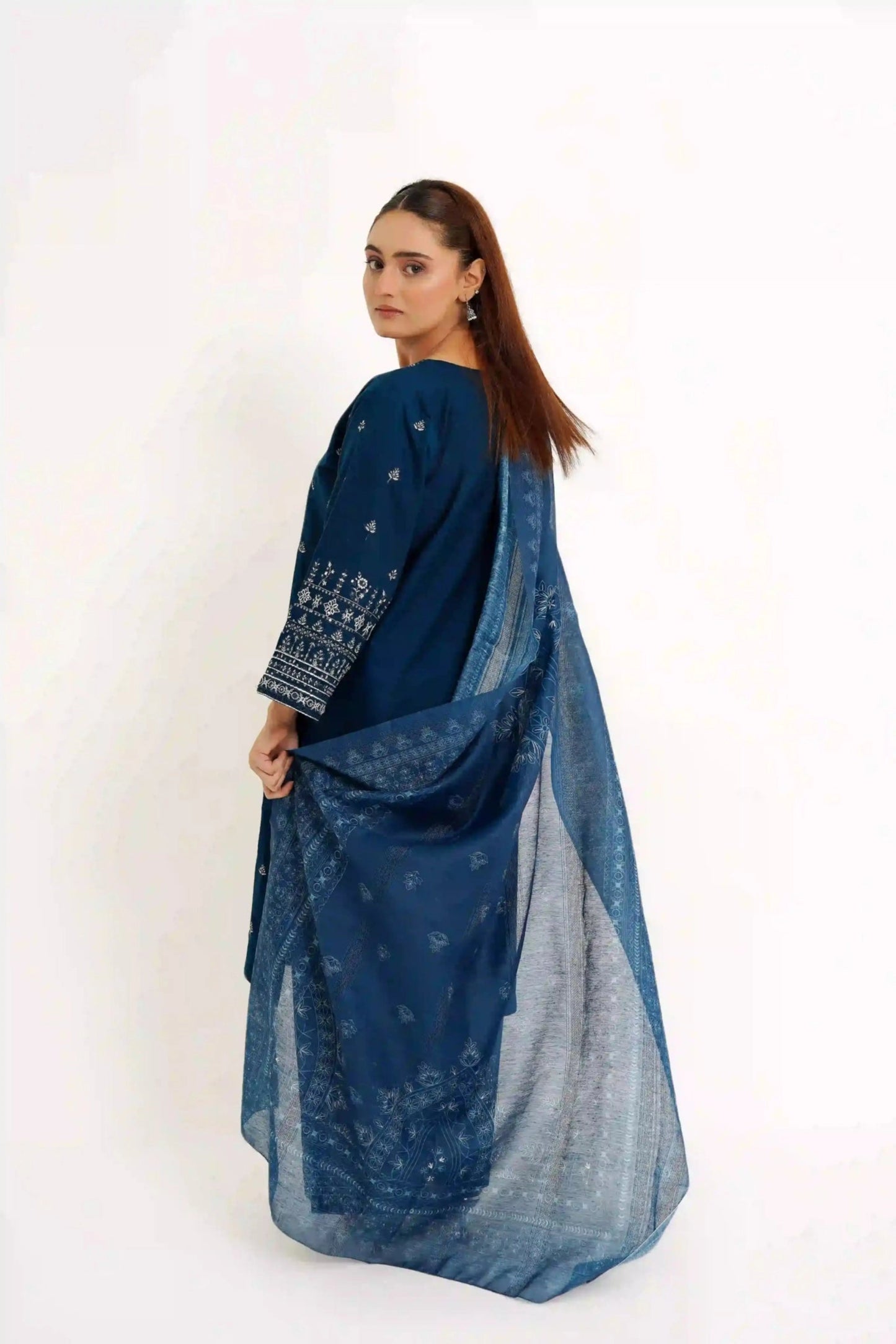 Azure Allure 3Pc - Embroidered Dress