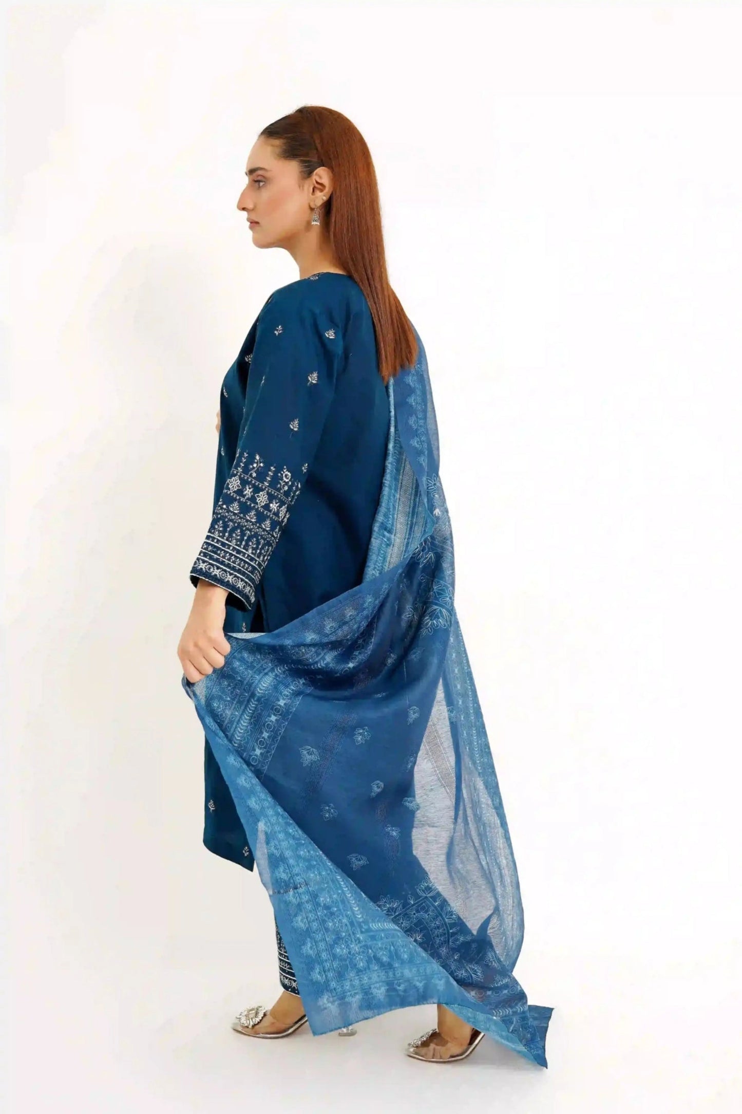 Azure Allure 3Pc - Embroidered Dress