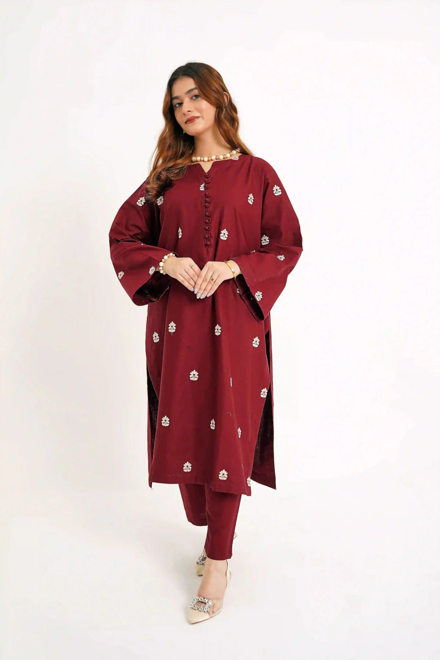 Maroon Mystique 3Pc - Embroidered Dress
