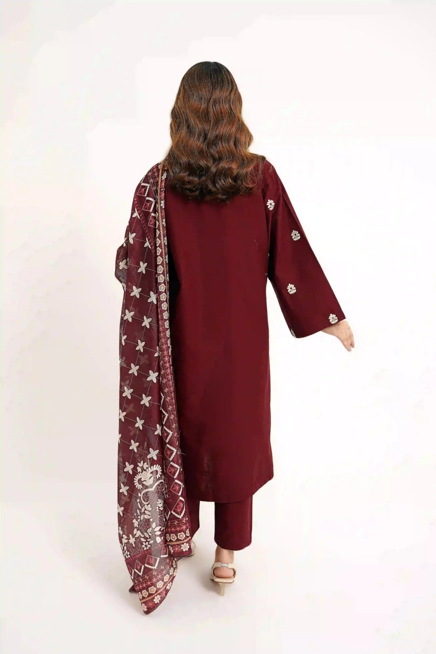 Maroon Mystique 3Pc - Embroidered Dress
