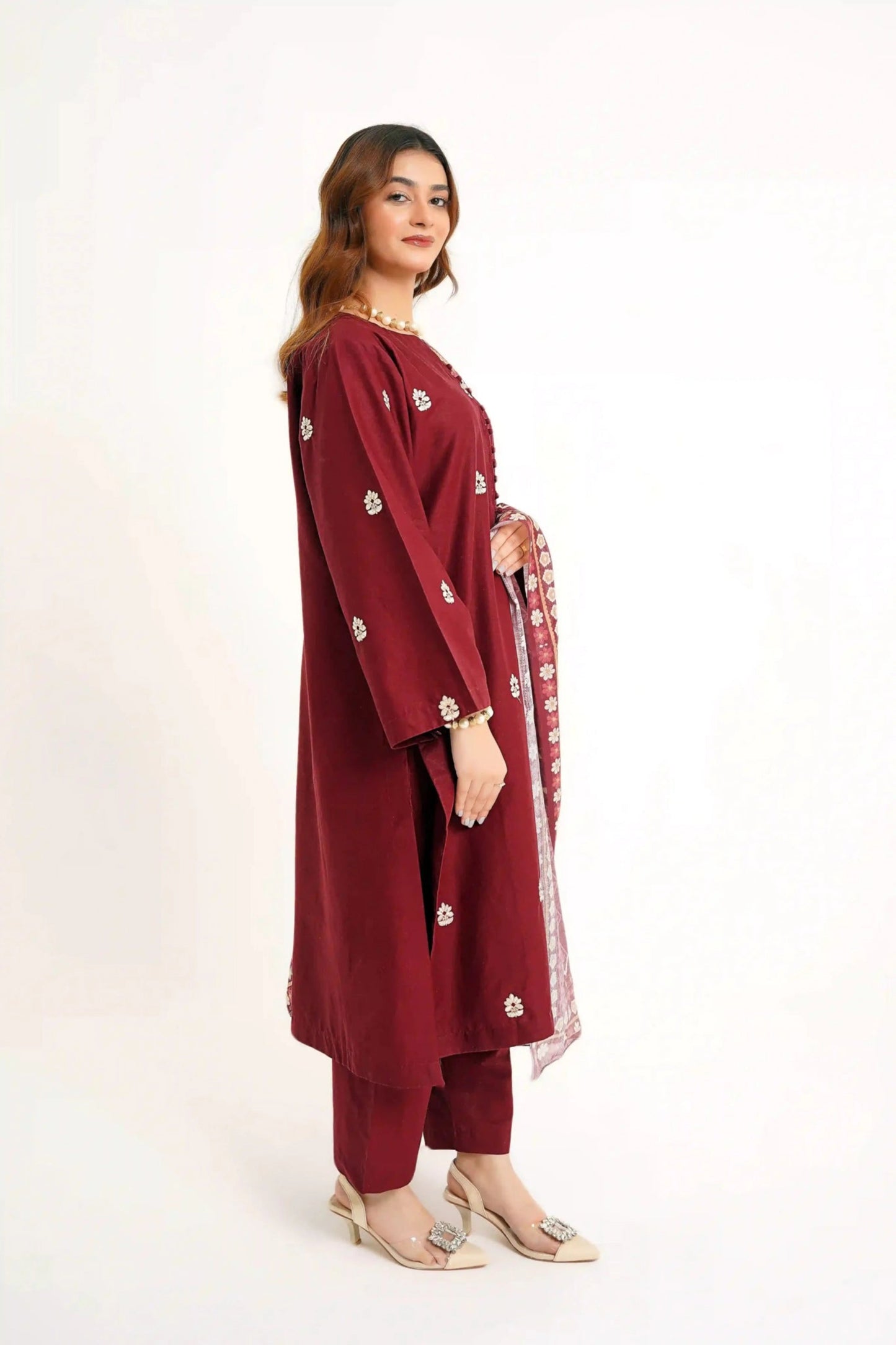 Maroon Mystique 3Pc - Embroidered Dress