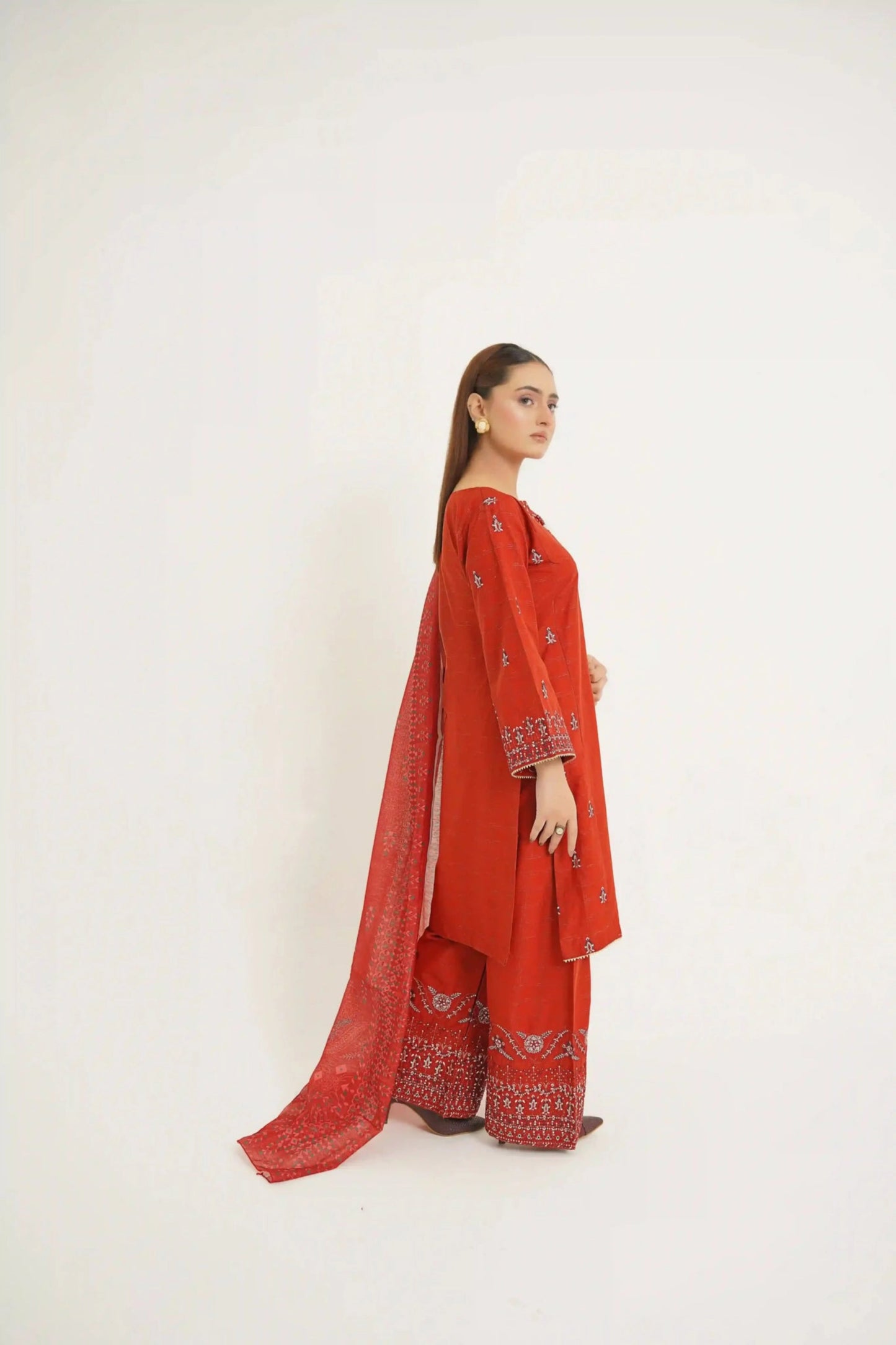 Saffron 3Pc - Embroidered Dress