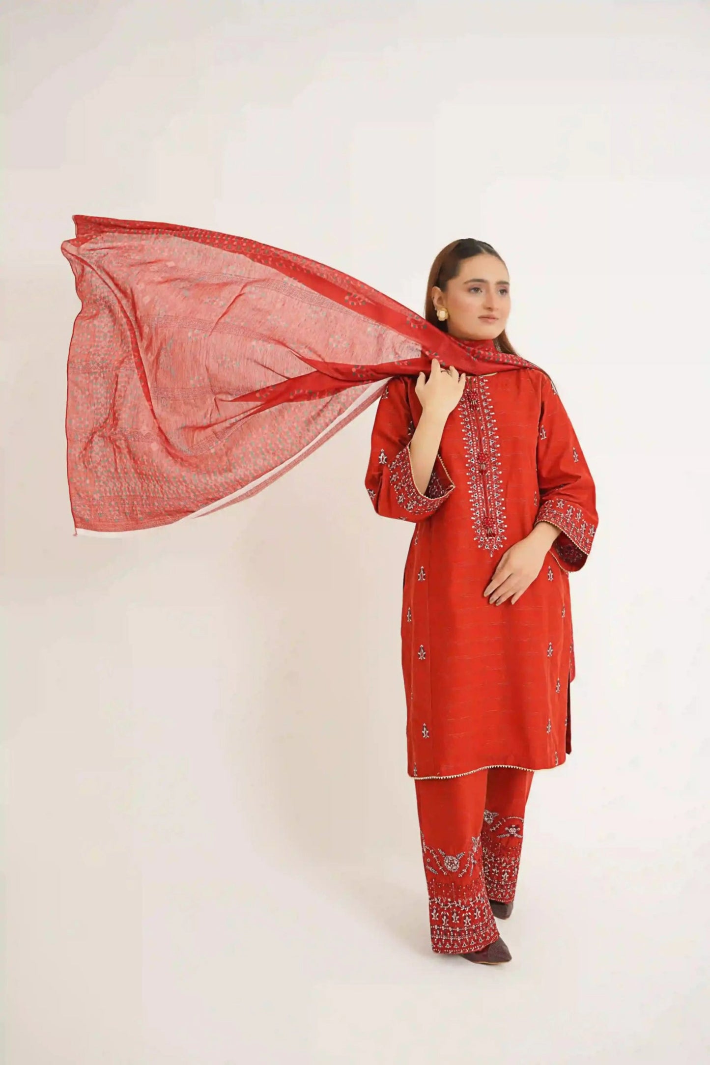 Saffron 3Pc - Embroidered Dress