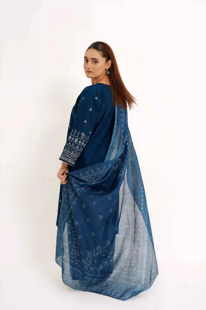 Azure Allure 3Pc - Embroidered Dress