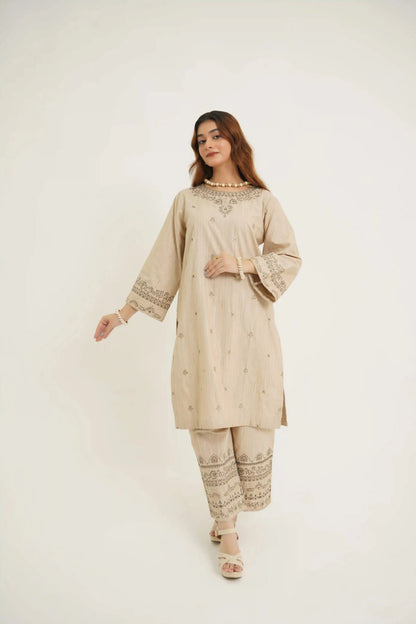 Beige Beauty 3Pc - Embroidered Dress