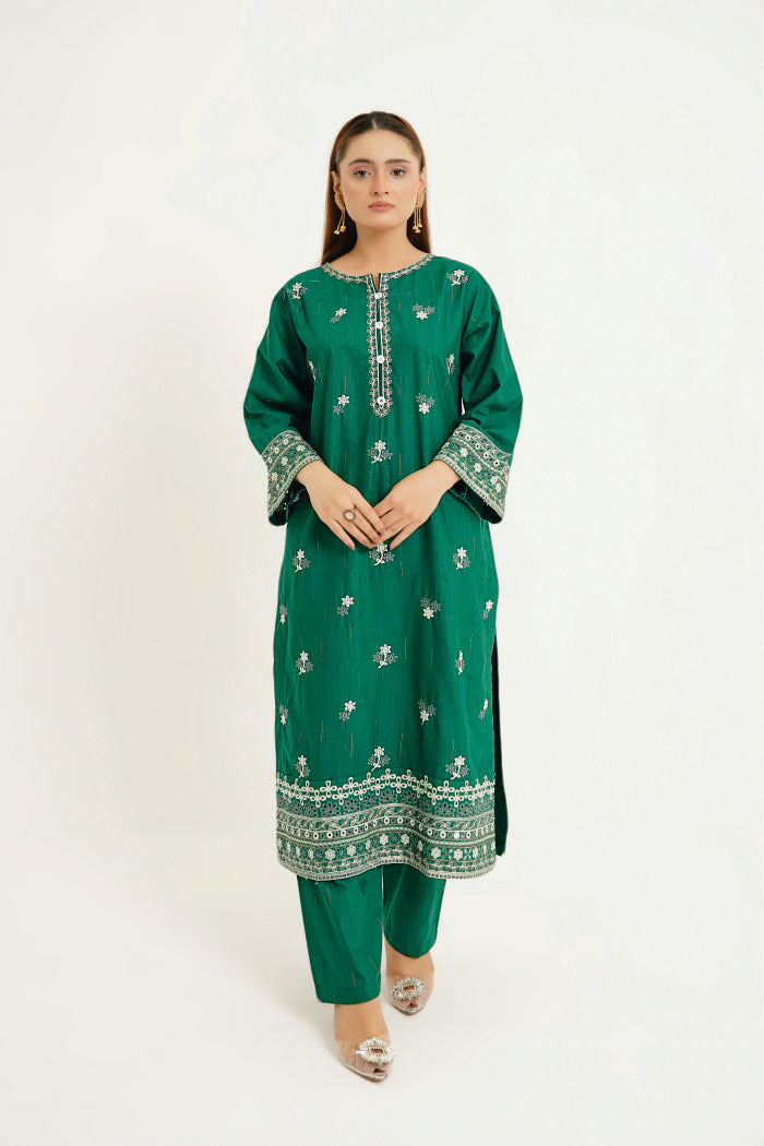 Jade Jewel 3pc Embroidered dress with printed Dupatta