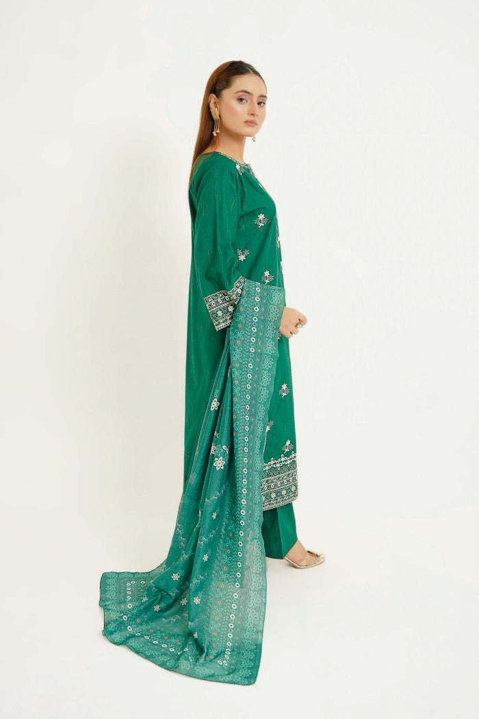 Jade Jewel 3pc Embroidered dress with printed Dupatta