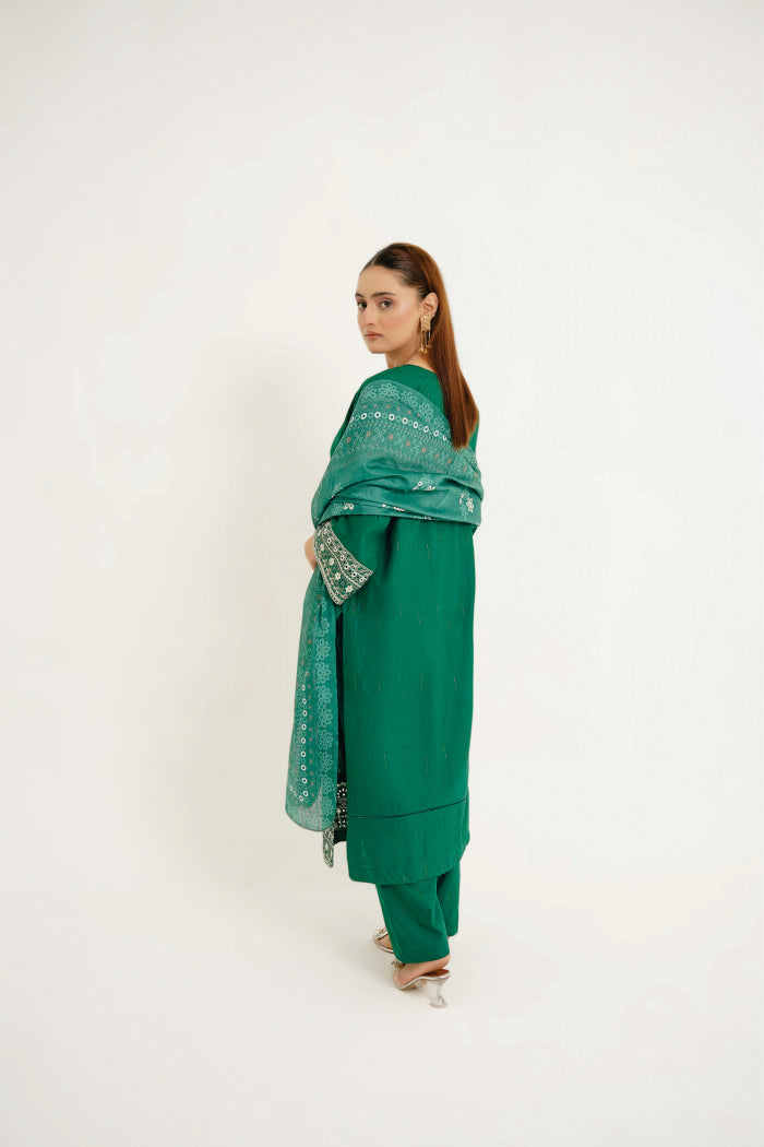 Jade Jewel 3pc Embroidered dress with printed Dupatta