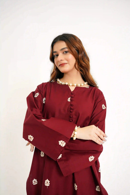 Maroon Mystique 3Pc - Embroidered Dress