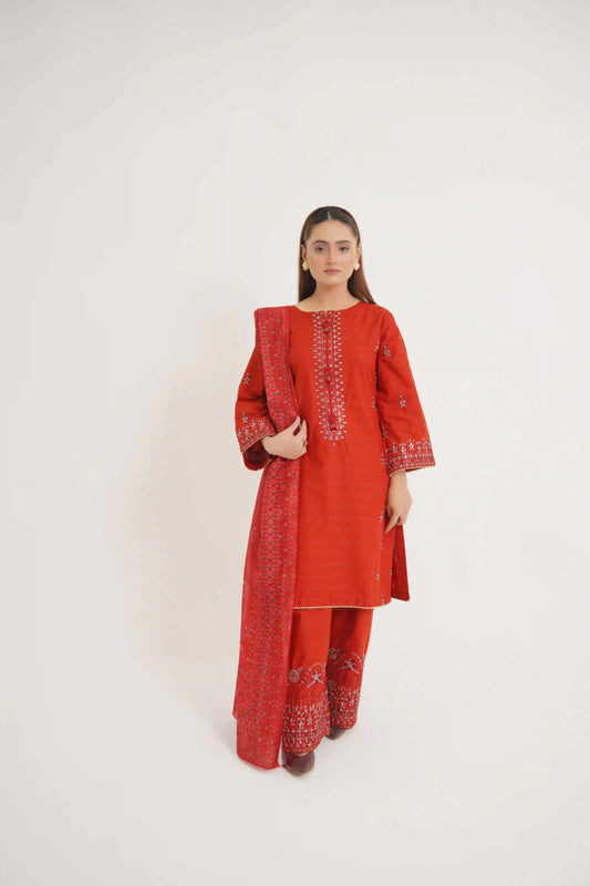 Saffron 3Pc - Embroidered Dress